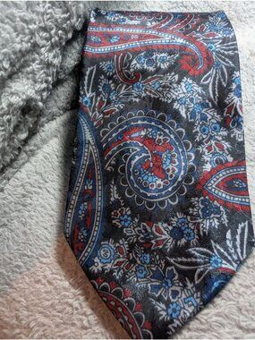 Camden Court Mens Paisley Tie - Red & Blue On Black - 100% Polyester